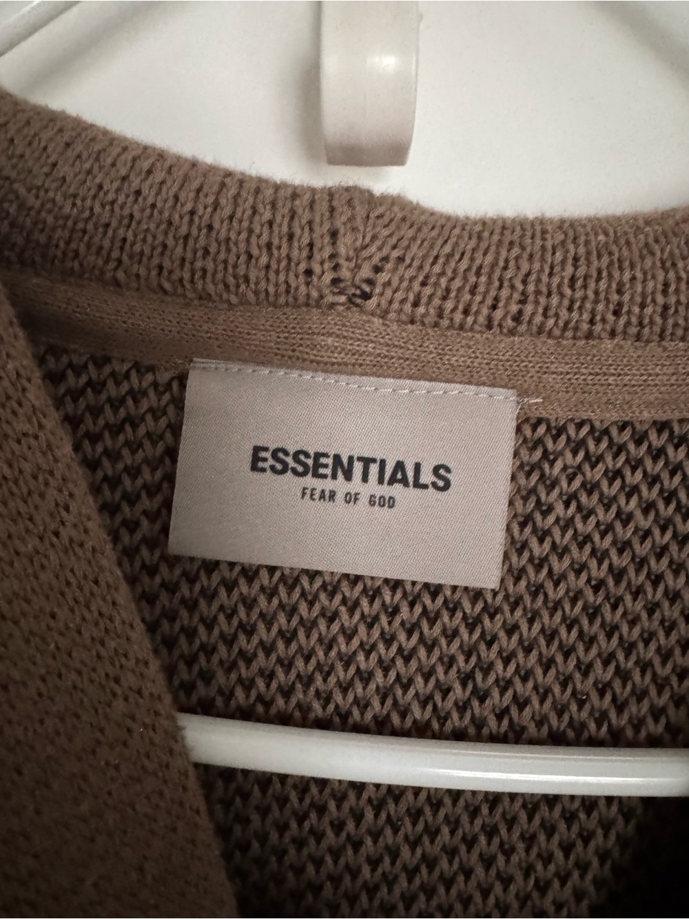 Essentials Men's Crewneck Sweater Hoodie - Taupe with Black Logo - Picture 2 of 7
